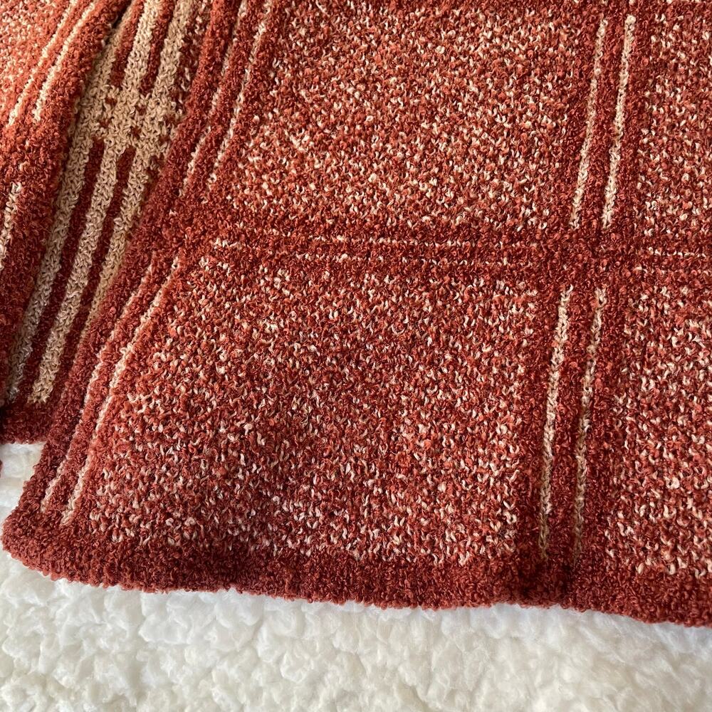 Rust Textured Knit Windowpane Open Cardigan Boho … - image 6